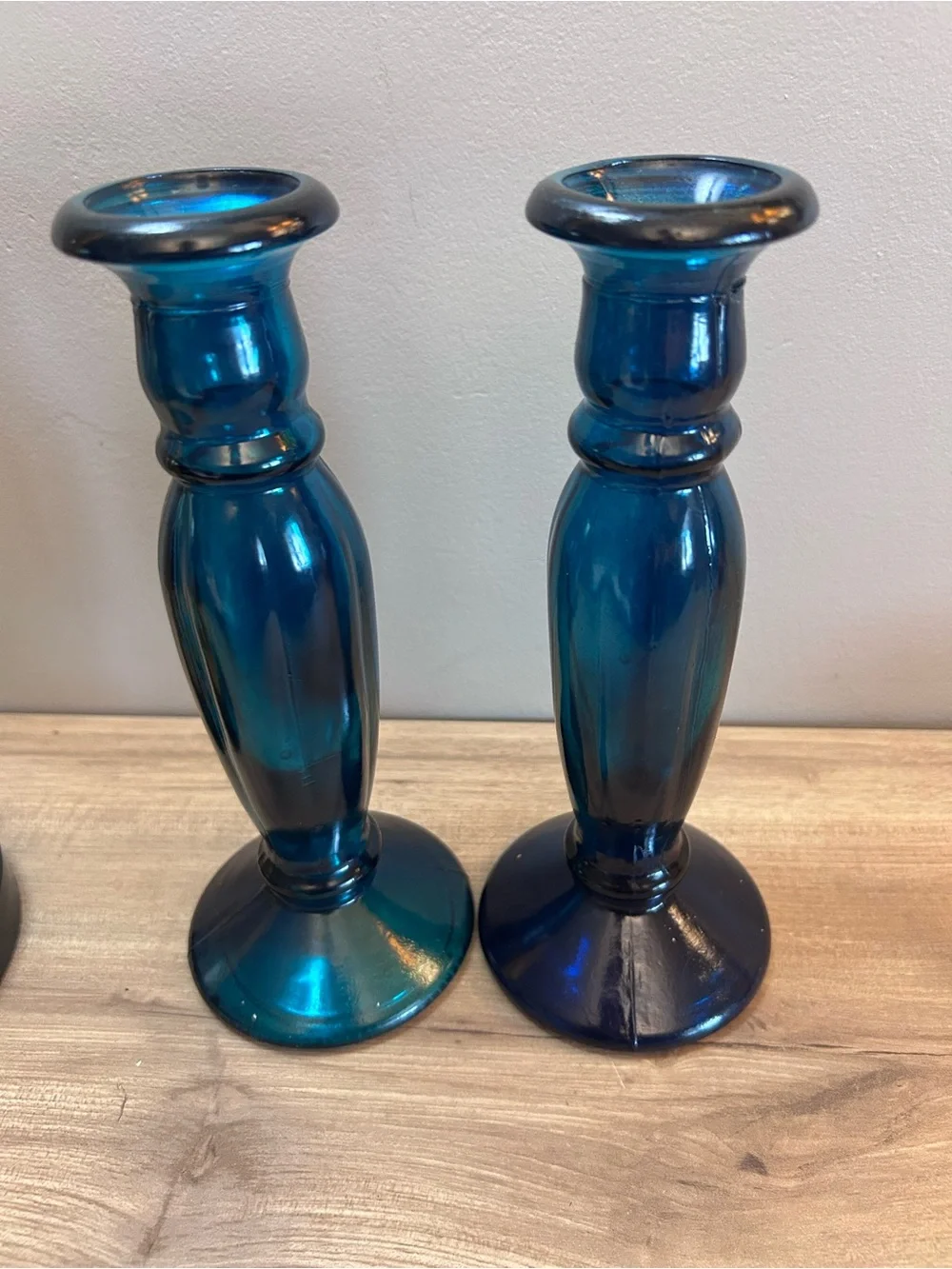 Vintage Teal Blue Glass Candlesticks - Pair or vase